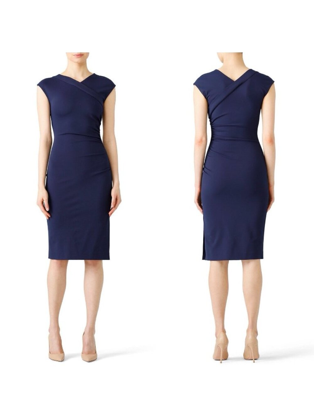 Diane Von Furstenberg DVF Cap Sleeve V Neck Cocktail Dress 6 Navy Blue 11836DVF